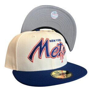 New Era New York Mets 59FIFTY Fitted Hat Cap Chrome White /Royal Blue